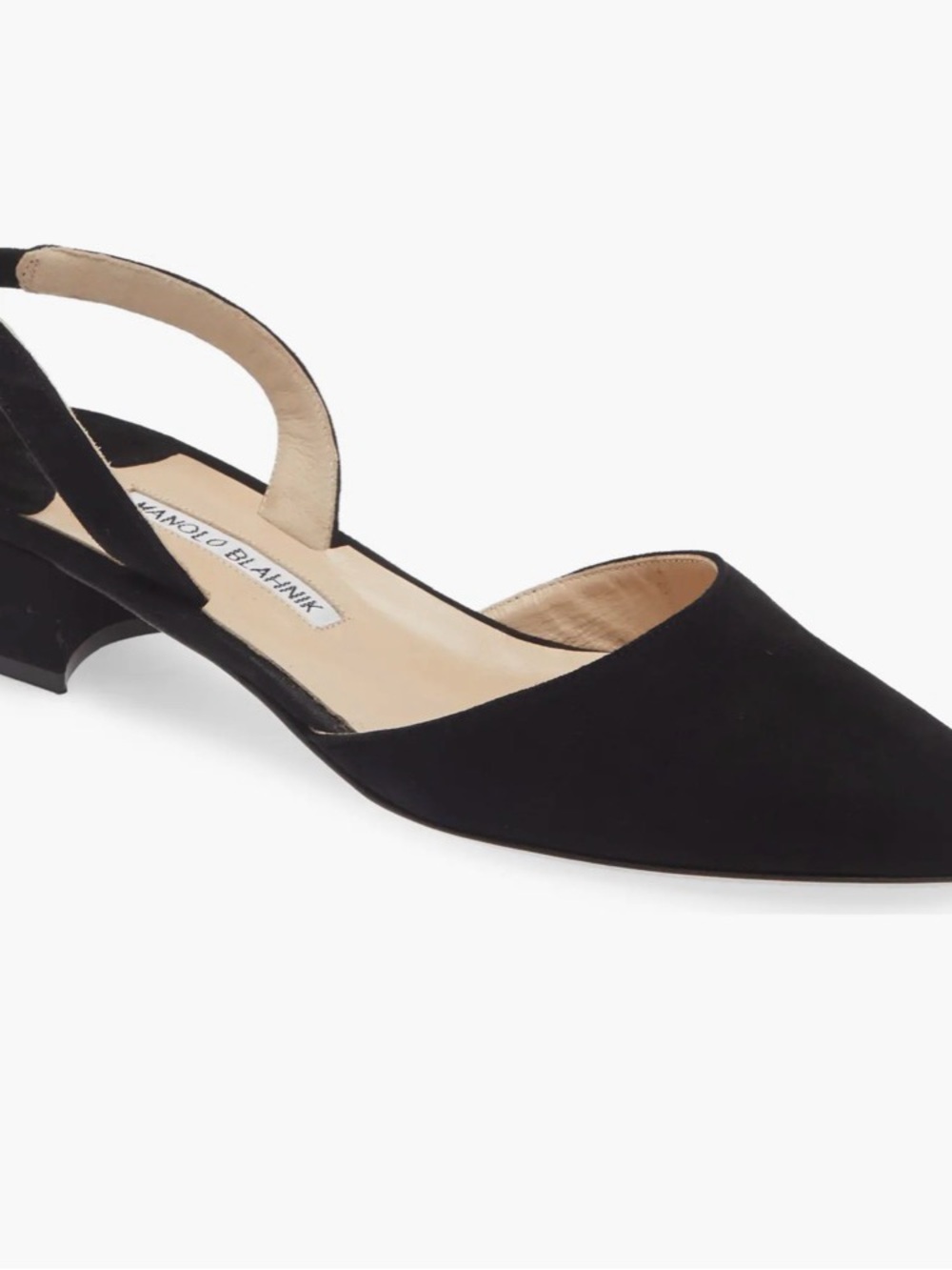Manolo Blahnik Black Suede Pointed Slingback Mule